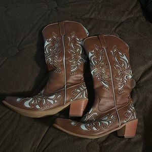 Brown and turquoise boots size 8 81/2
